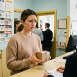 Femme tenant un colis à un comptoir de bureau de poste, cherchant une solution alternative à un point relais Vinted indisponible